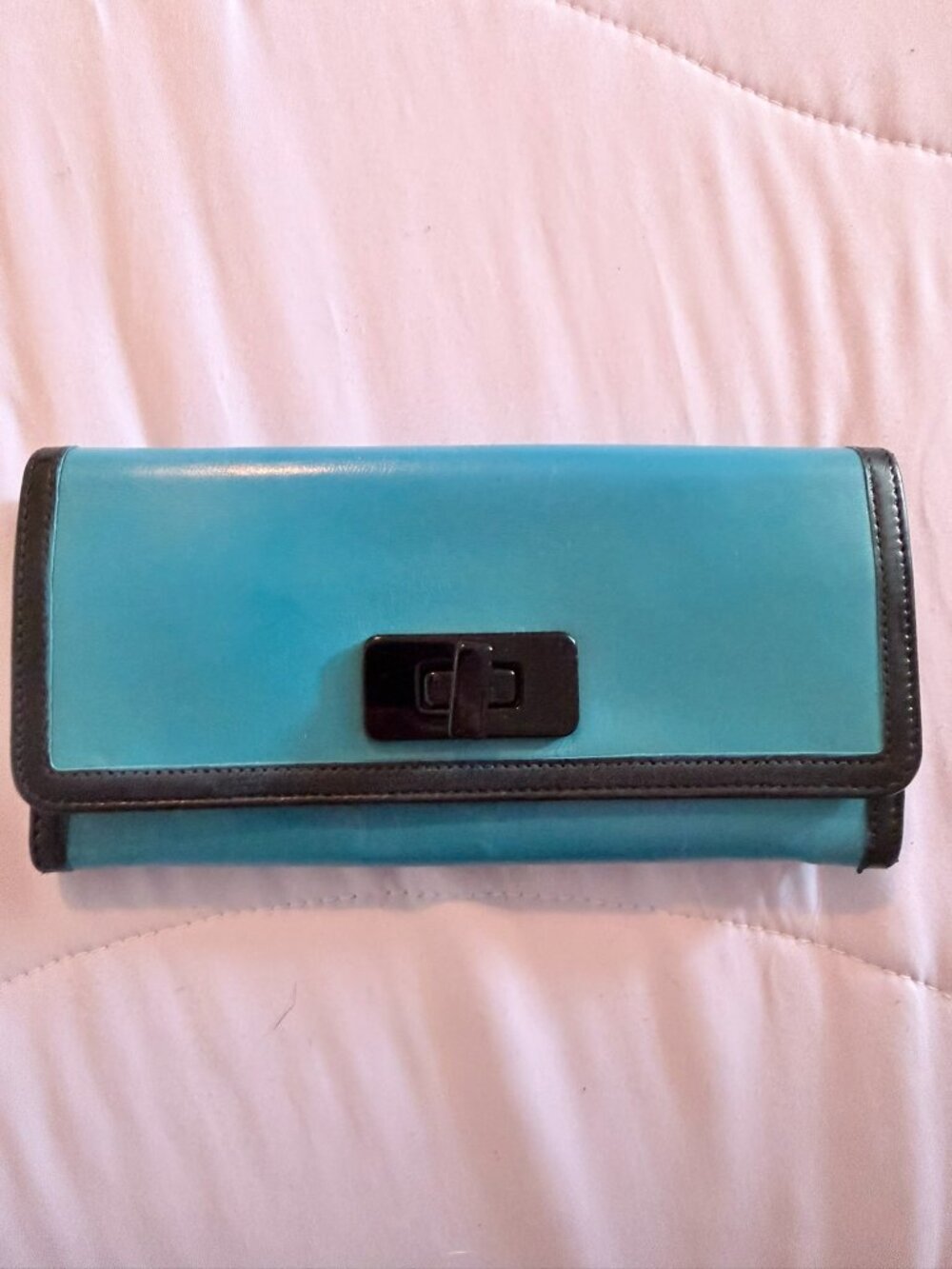 Prada Turnlock Bicolor Long Wallet- Blue and Black Contrast Leather